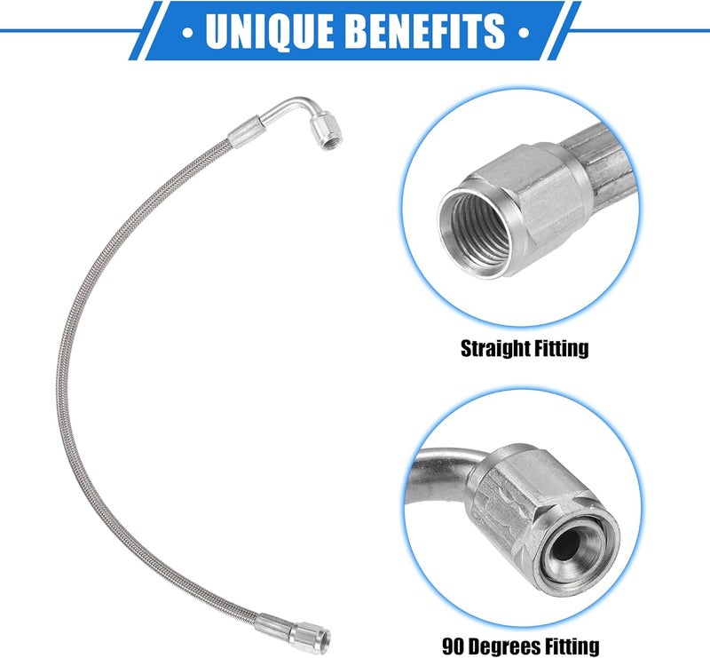 VekAuto AN3 Braided Steel Turbo Oil Feed Line 90 Degree to Straight Hose End, 16" Remote Turbocharger Oil Drain Return Line Universal for Car Durable Stainless Steel PTFE Silver Tone - Image 3